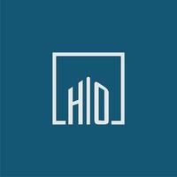 HO initial monogram logo real estate in rectangle style design vector