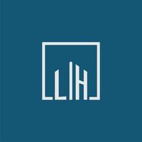 lh inicial monograma logo real inmuebles en rectángulo estilo diseño vector