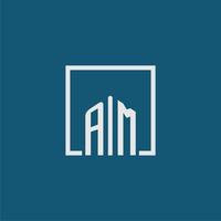 AM initial monogram logo real estate in rectangle style design vector