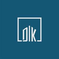 dk inicial monograma logo real inmuebles en rectángulo estilo diseño vector