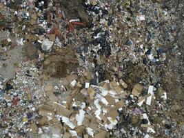 Drone Aerial top view large garbage pile, Garbage pile in trash dump or landfill mountain garbage photo