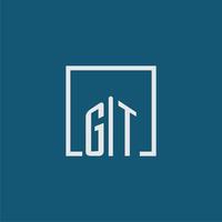 GT initial monogram logo real estate in rectangle style design vector