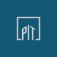 PT initial monogram logo real estate in rectangle style design vector