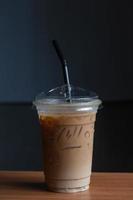 iced coffee in clear plastic cup photo