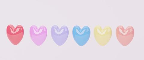 Sweet pastel hearts on a white background, 3d rendering. photo