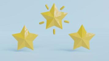 Three yellow stars. Customer rating feedback concept from client about employees of the website. Realistic 3d design. For mobile applications. photo