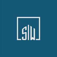 SW initial monogram logo real estate in rectangle style design vector