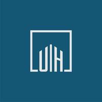 UH initial monogram logo real estate in rectangle style design vector