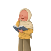 Muslim girl reading book png