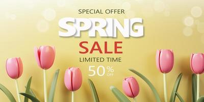 3d Rendering. Spring sale banner with beautiful colorful flower. Can be used for template, banners, wallpaper, flyers, invitation, posters, brochure, voucher discount. photo