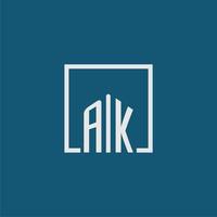 AK initial monogram logo real estate in rectangle style design vector