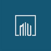 MU initial monogram logo real estate in rectangle style design vector