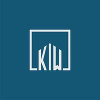 KW initial monogram logo real estate in rectangle style design vector