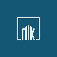 mk inicial monograma logo real inmuebles en rectángulo estilo diseño vector