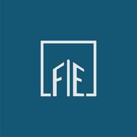 FE initial monogram logo real estate in rectangle style design vector