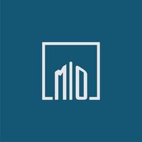 MO initial monogram logo real estate in rectangle style design vector