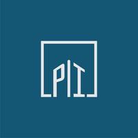 PI initial monogram logo real estate in rectangle style design vector