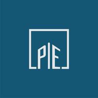 PE initial monogram logo real estate in rectangle style design vector