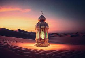 Arabic lamp with a beautiful sunset scene photo