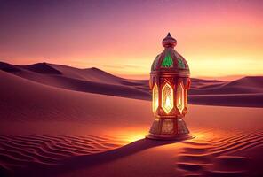 Arabic lamp with a beautiful sunset scene photo