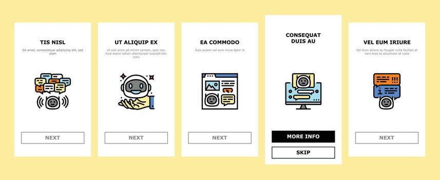 chat bot robot service online onboarding icons set vector