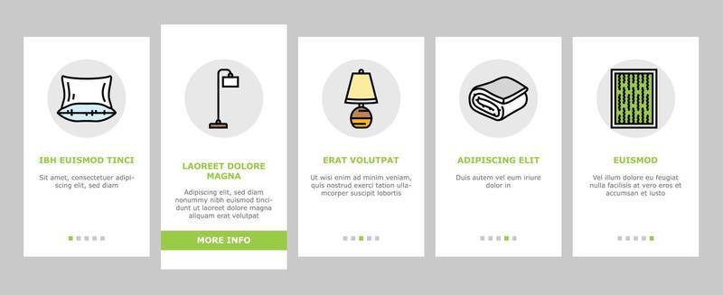bedroom room interior bed onboarding icons set vector