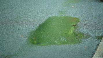 The little water pool on the road  in the city after the rain photo