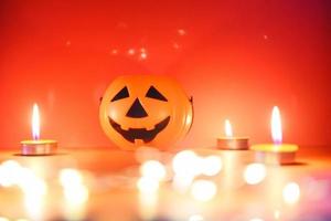 Halloween background candlelight orange decorated holidays festive concept funny faces jack o lantern pumpkin halloween decorations for party accessories object candle light bokeh