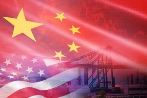 USA and China trade war economy conflict tax business finance money - United States raised taxes on imports of goods from China on Container ship in export and import logistics background photo