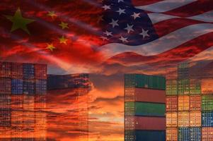 USA and China trade war economy conflict tax business finance money United States raised taxes of goods from China on Container ship in export and import photo