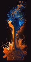 spectacular image of blue and orange liquid ink illustr illustration design art. photo