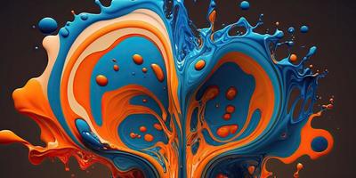 spectacular image of blue and orange liquid ink illustr illustration design art. photo
