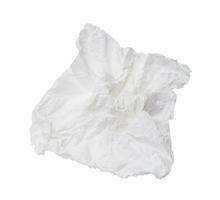 Wrinkled or crumpled white stencil or tissue paper after use from toilet or restroom left on the floor isolated on white background with clipping path photo