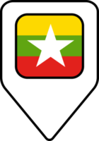 Myanmar flag map pin navigation icon, square design. png