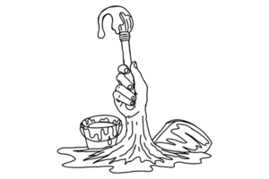 The tree in the shape of a hand is holding a painting brush png