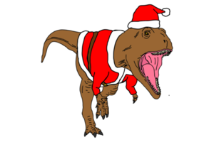 Angry tyranosaurus rex , t-rex in a christmas costume there klaus png