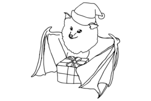 Adorable Bat flying carrying christmas gifts png
