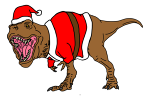 enojado tyranosaurus rex , tirano saurio Rex en un Navidad disfraz allí Klaus png