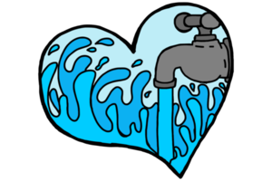 The faucet shoots water until it splashes in a love png