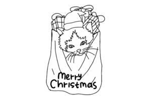 adorable chaton en train de dormir dans une sac rempli avec Noël présente cette dit joyeux Noël png