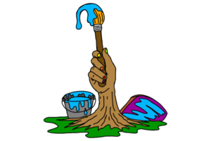 The tree in the shape of a hand is holding a painting brush png