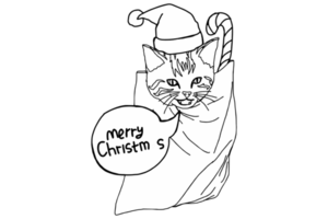 adorable chaton en train de dormir dans une sac rempli avec Noël présente cette dit joyeux Noël png