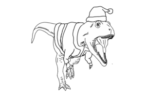 Angry tyranosaurus rex , t-rex in a Santa claus christmas costume png