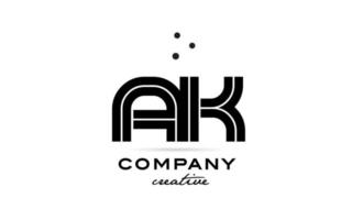 AK black and white combination alphabet bold letter logo with dots. Joined creative template design for company and business vector