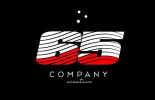 sesenta y cinco número logo con rojo blanco líneas y puntos corporativo creativo modelo diseño para negocio y empresa vector