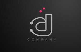 grey D alphabet letter logo icon design with pink dot. Creative template for business and company vector