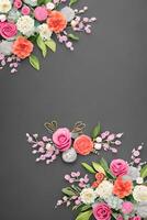 Colorful simple floral decoration, tiny flower illustration, background template, creative arrangement of nature and flowers. Good for banner, wedding card invitation draft, design element, and other. photo