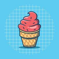 Vector illustration of ice cream in red. Flat cartoon style.
