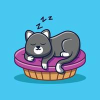 Cute Cat Sleeping On Pillow Vector Cartoon Illustration. Flat Cartoon