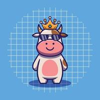 Cute Cow With Crown Cartoon Illustration For Kids vector